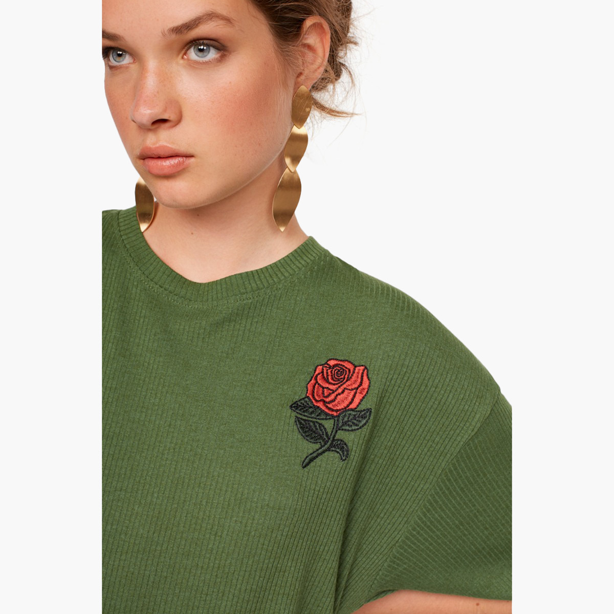 تيشيرت بارز الملمس بياقة ضيقة وأكمام قصيرة من رينا-women-clothing-tshirts-image-7