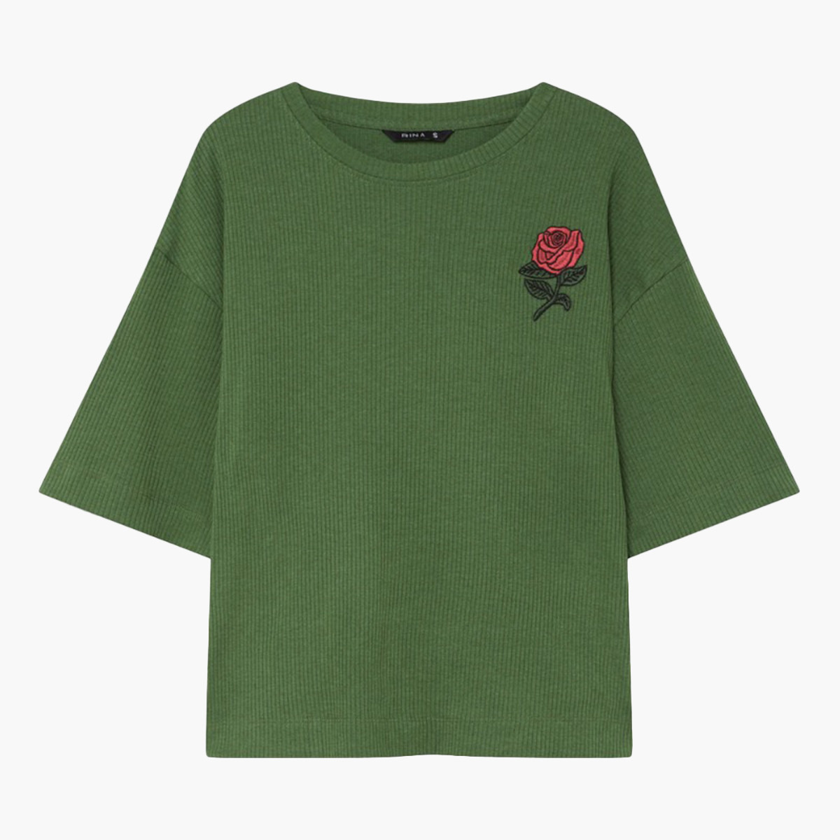 تيشيرت بارز الملمس بياقة ضيقة وأكمام قصيرة من رينا-women-clothing-tshirts-image-9