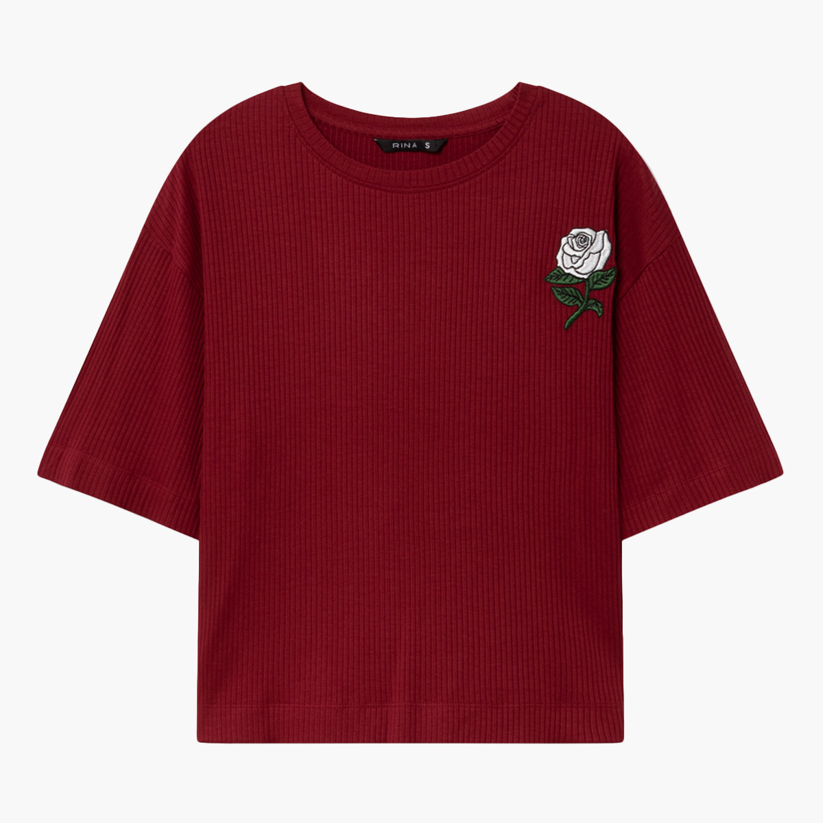 Rina Textured Crew Neck T-shirt with Short Sleeves-women-clothing-tshirts-image-5
