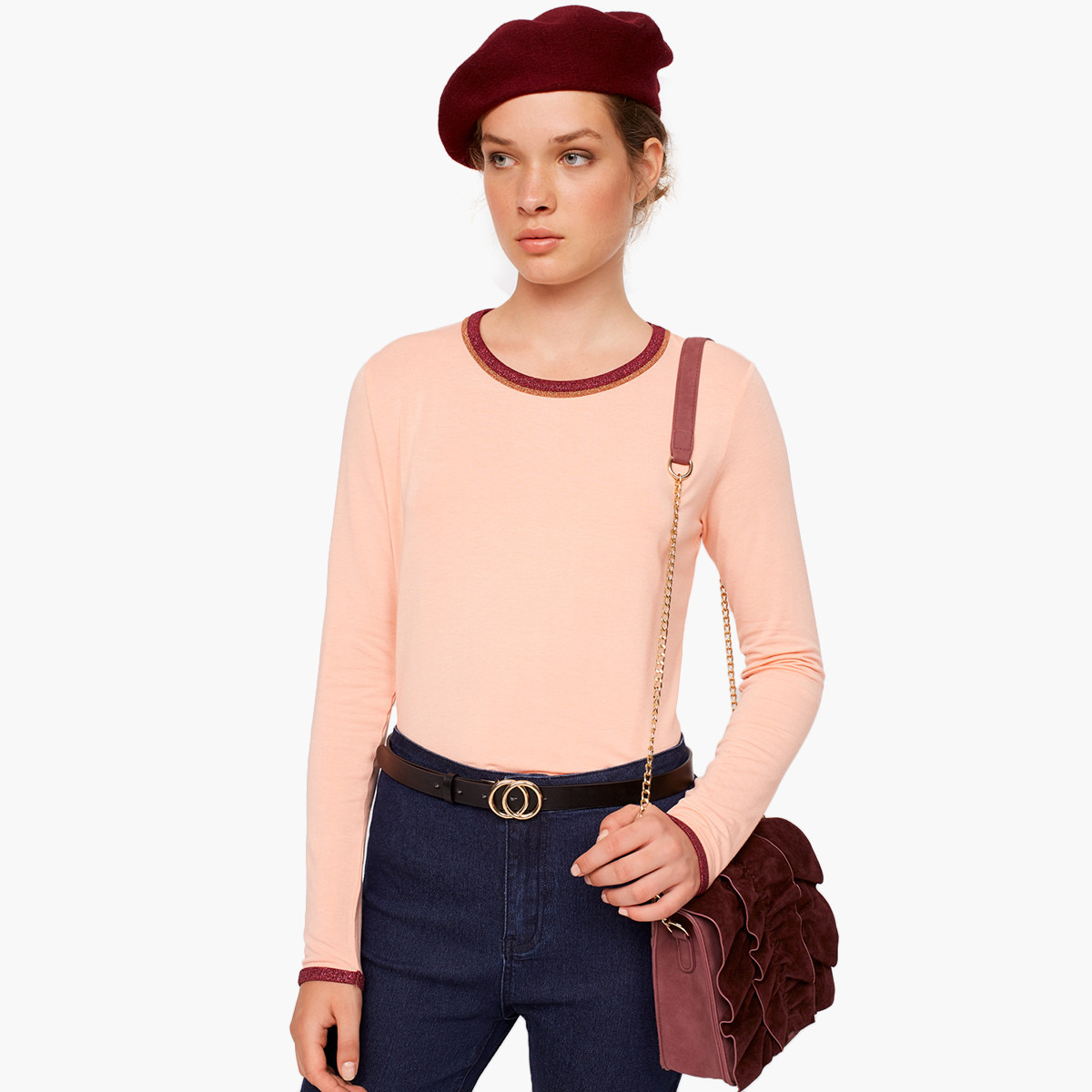 بلوزة سادة مع ياقة مستديرة وأكمام طويلة من رينا-women-clothing-shirtsandblouses-blouses-image-4