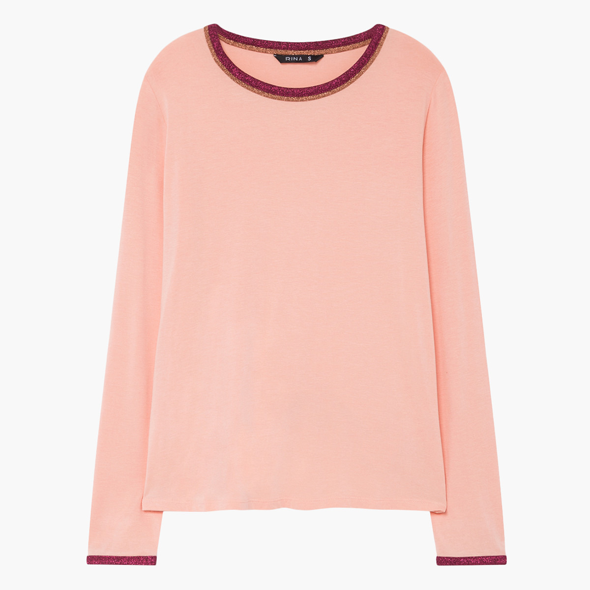 بلوزة سادة مع ياقة مستديرة وأكمام طويلة من رينا-women-clothing-shirtsandblouses-blouses-image-1
