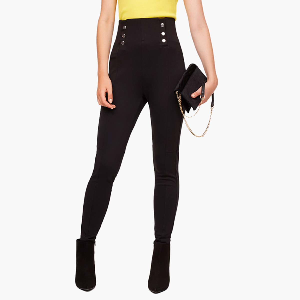 Rina Solid High Waist Leggings with Button Embellishments-women-clothing-bottoms-leggings-image-1