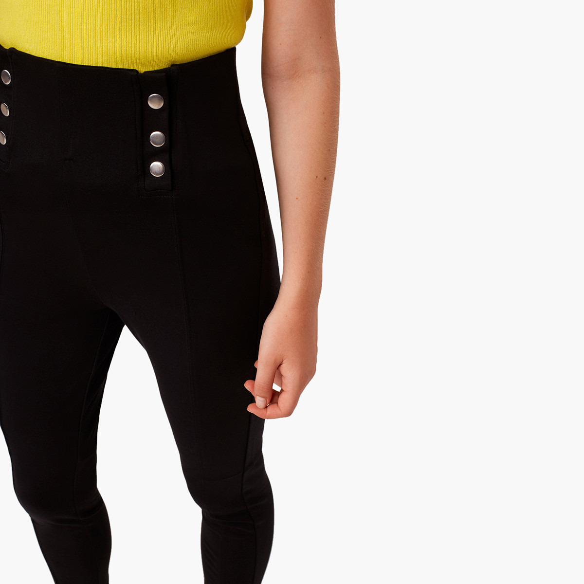 Rina Solid High Waist Leggings with Button Embellishments-women-clothing-bottoms-leggings-image-3