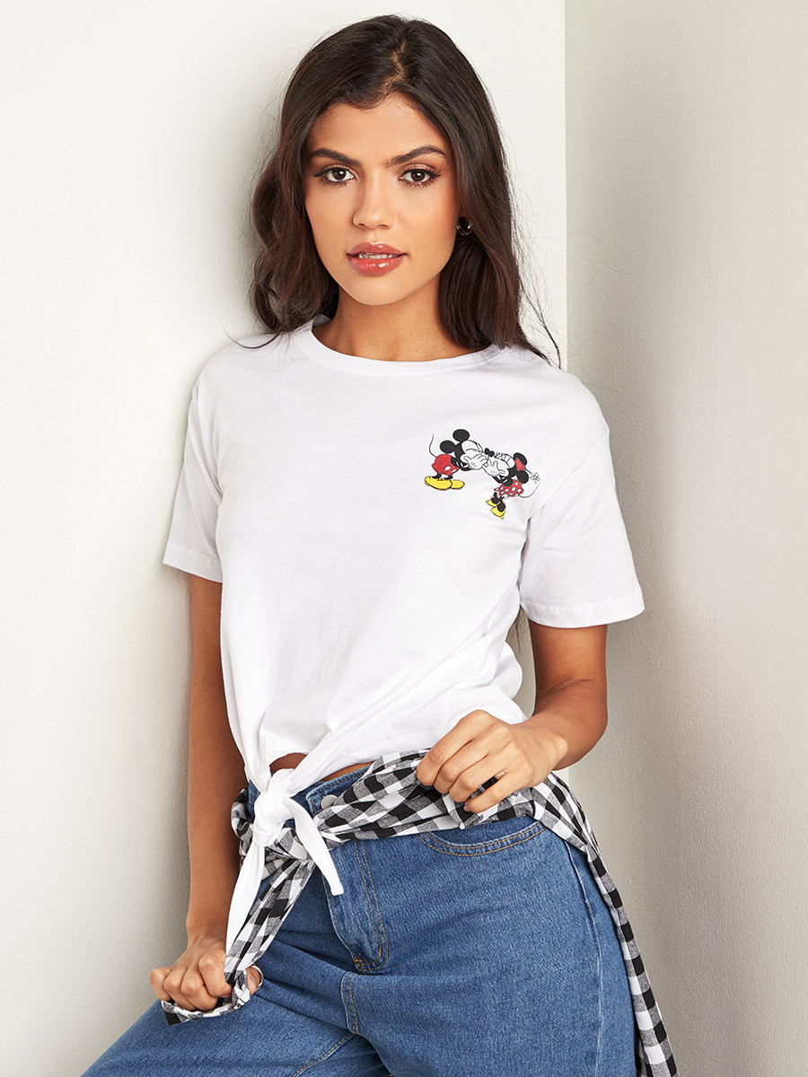 Styli Disney Minnie and Mickey Print Front Knot T-Shirt-women-clothing-tshirts-image-1