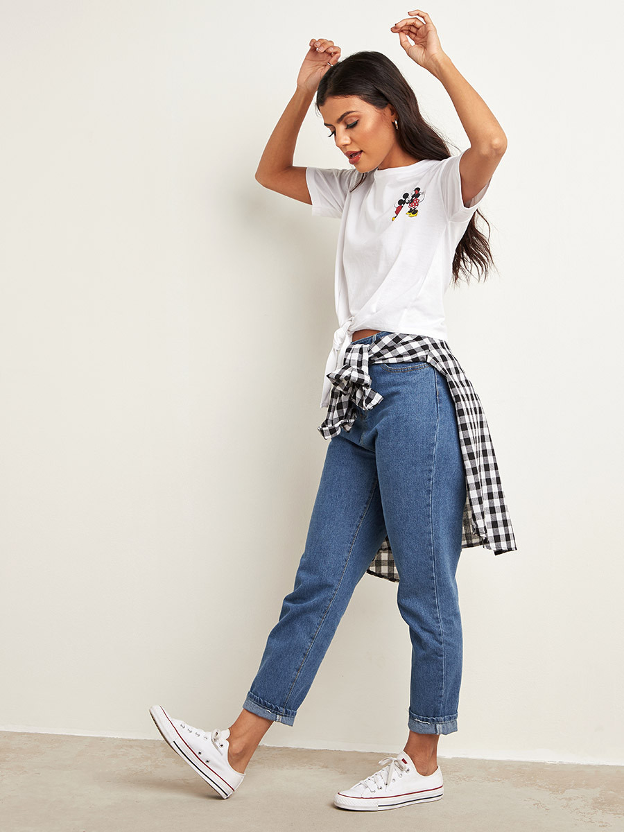 Styli Disney Minnie and Mickey Print Front Knot T-Shirt-women-clothing-tshirts-image-2