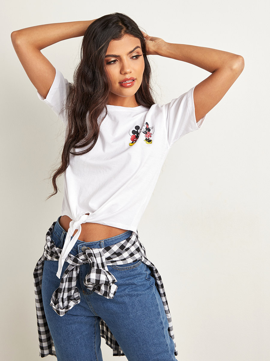 Styli Disney Minnie and Mickey Print Front Knot T-Shirt-women-clothing-tshirts-image-5