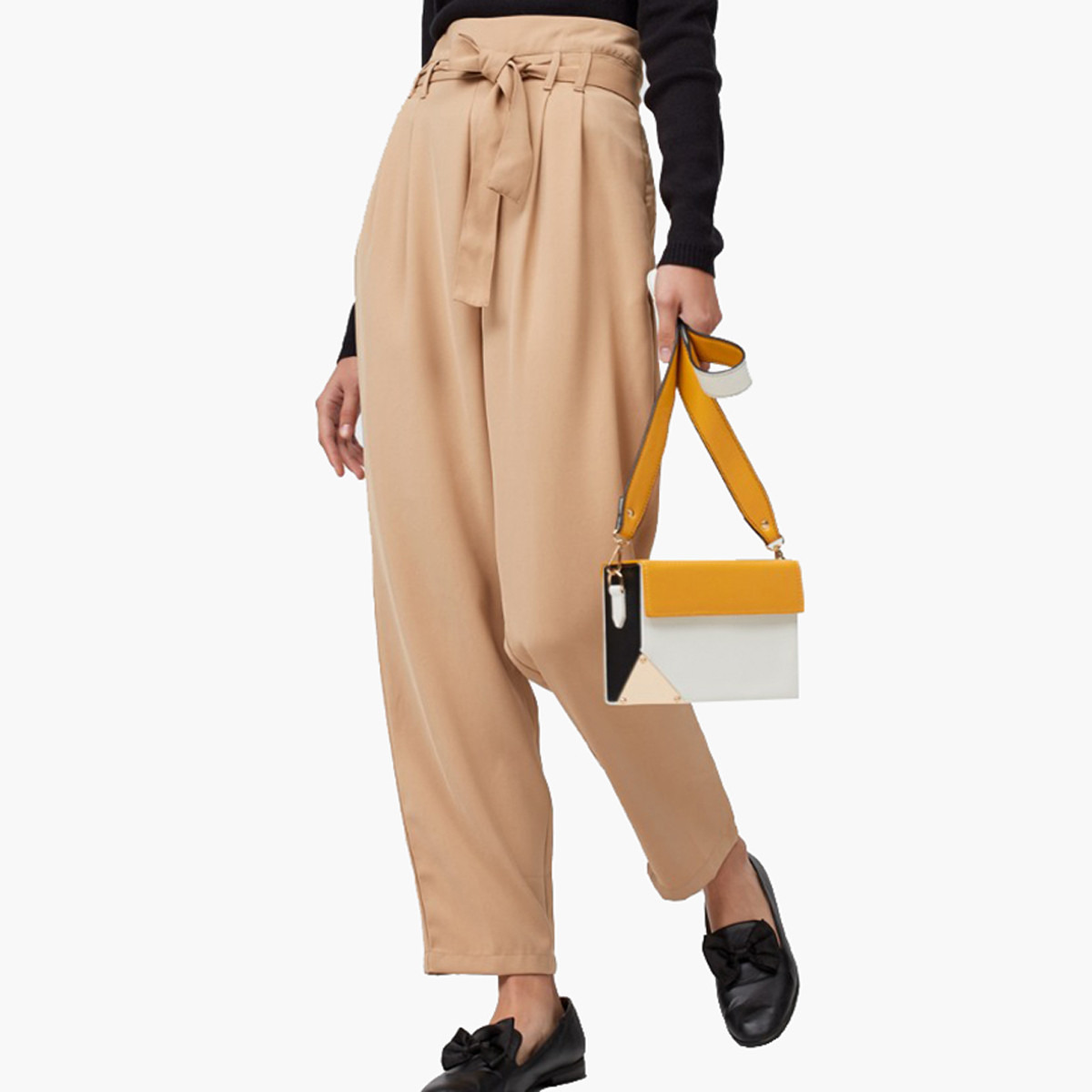 Rina Ankle Length Solid Trousers with Belt-women-clothing-bottoms-trousers-image-1
