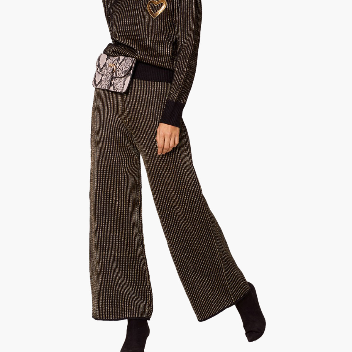 بنطلون بلازو ميتاليك بخصر مطاطي مضلع من رينا-women-clothing-bottoms-trousers-image-1