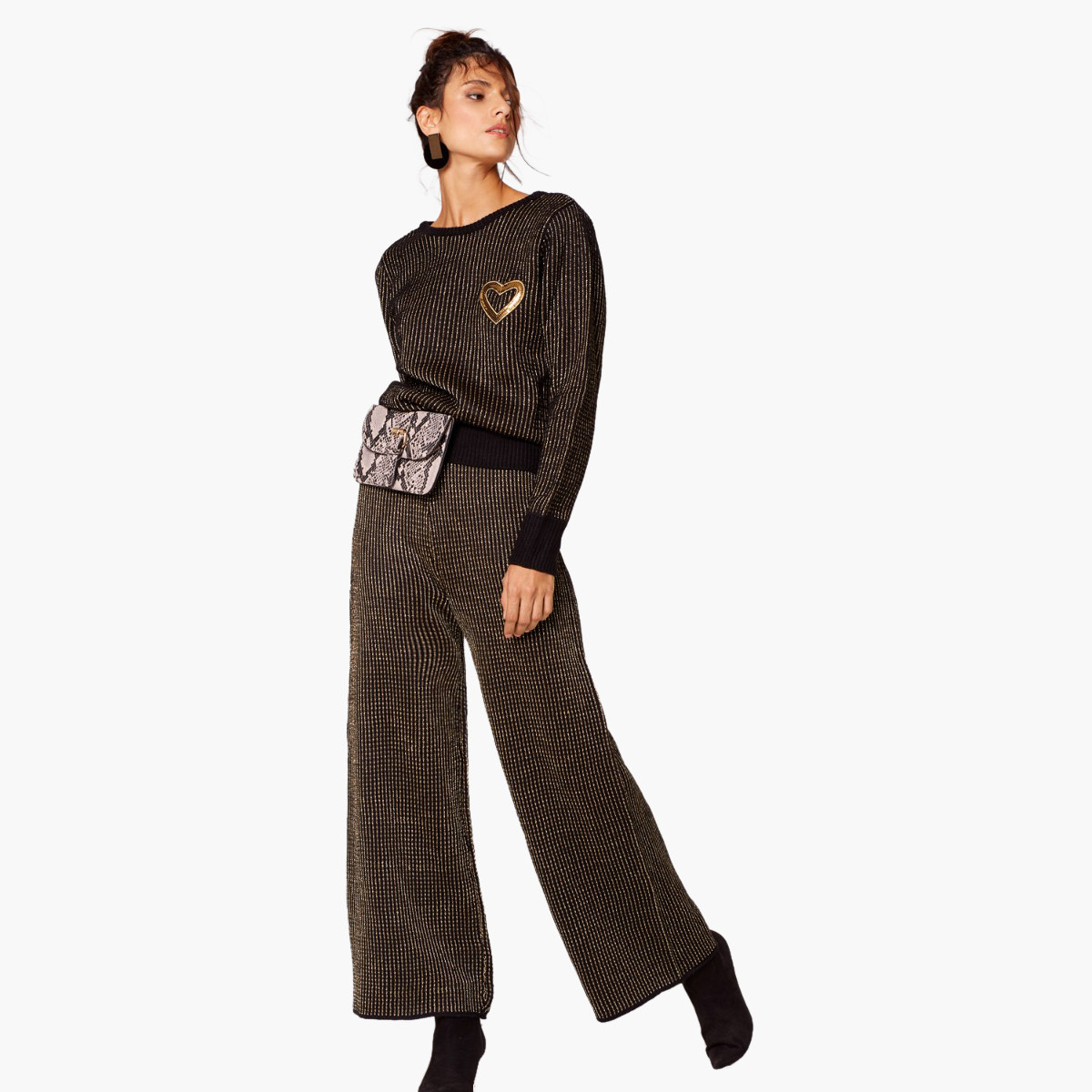 بنطلون بلازو ميتاليك بخصر مطاطي مضلع من رينا-women-clothing-bottoms-trousers-image-2