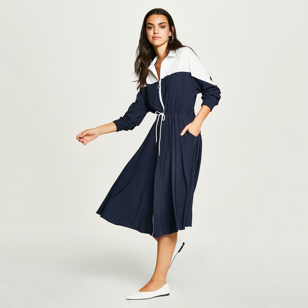 فستان ميدي قوالب ملوّنة بسحّاب إغلاق ورباط من رينا-women-clothing-dresses-image-1