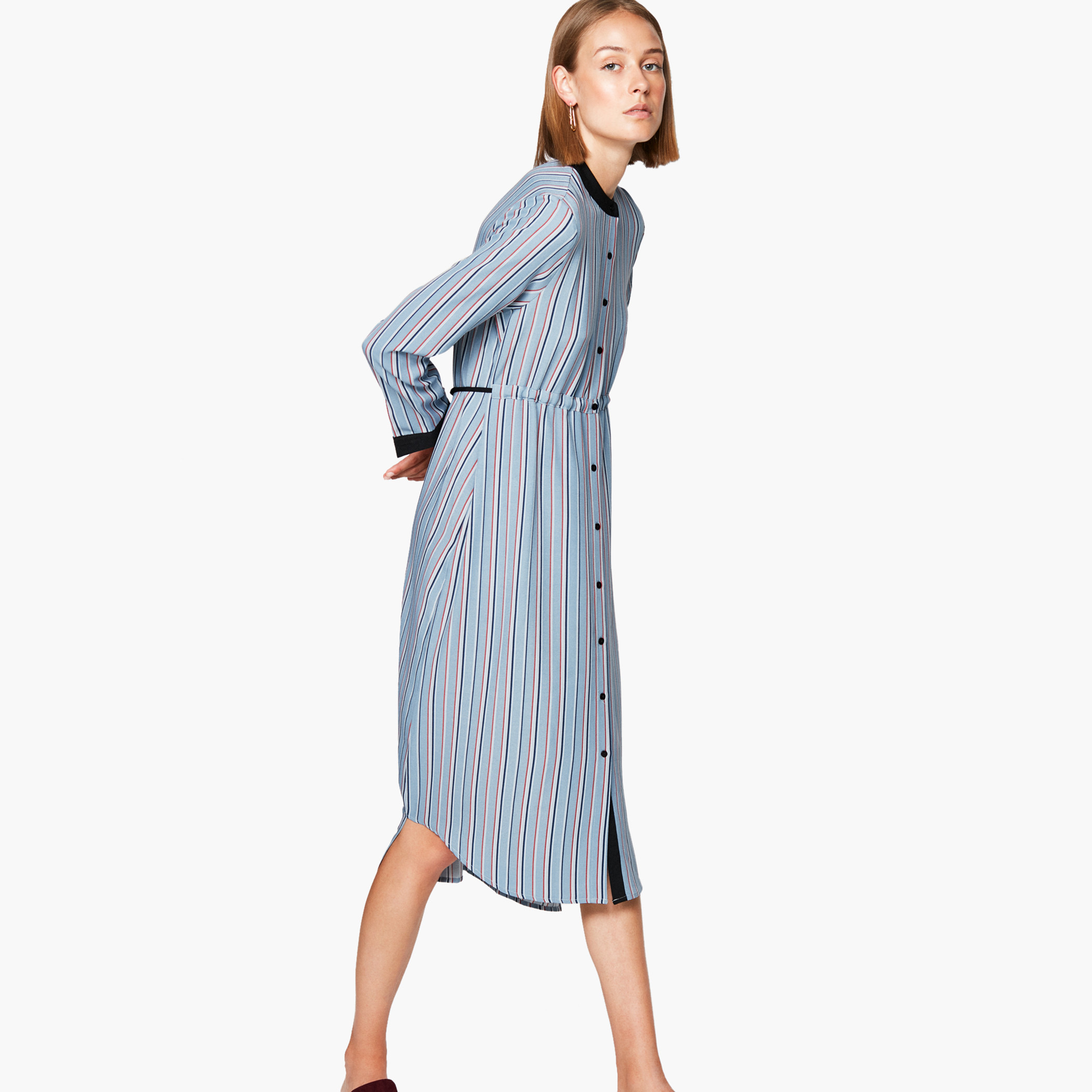 فستان قميص مخطط بأكمام طويلة ورباط من رينا-women-clothing-dresses-image-1