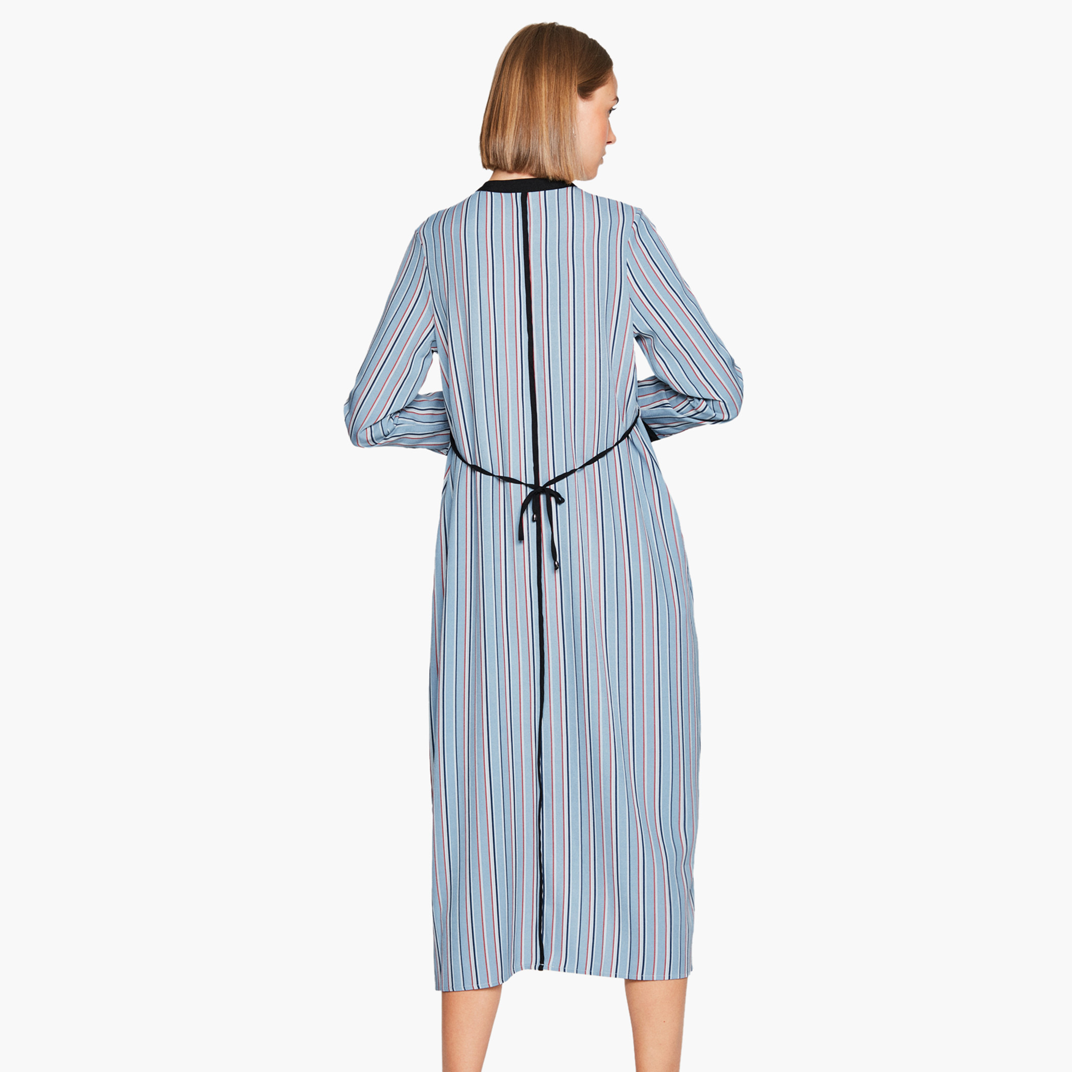 Rina Striped Shirt Dress with Long Sleeves and Tie-Up-women-clothing-dresses-image-3