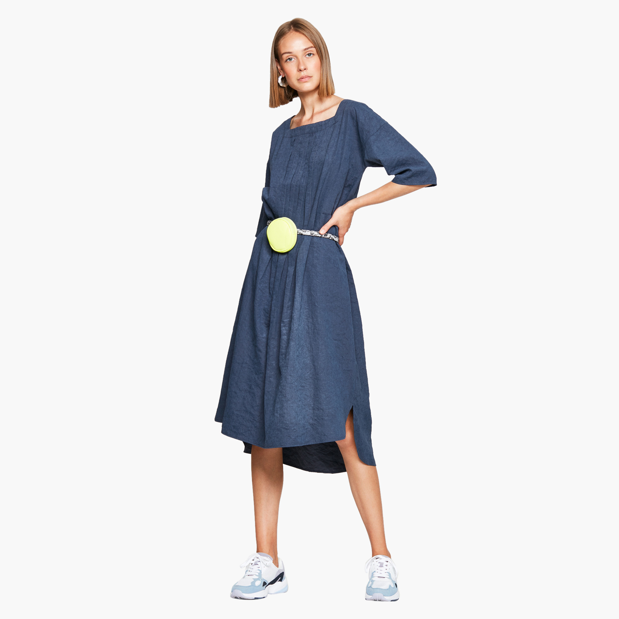 Rina Solid Midi A-line Dress with Short Sleeves-women-clothing-dresses-image-1