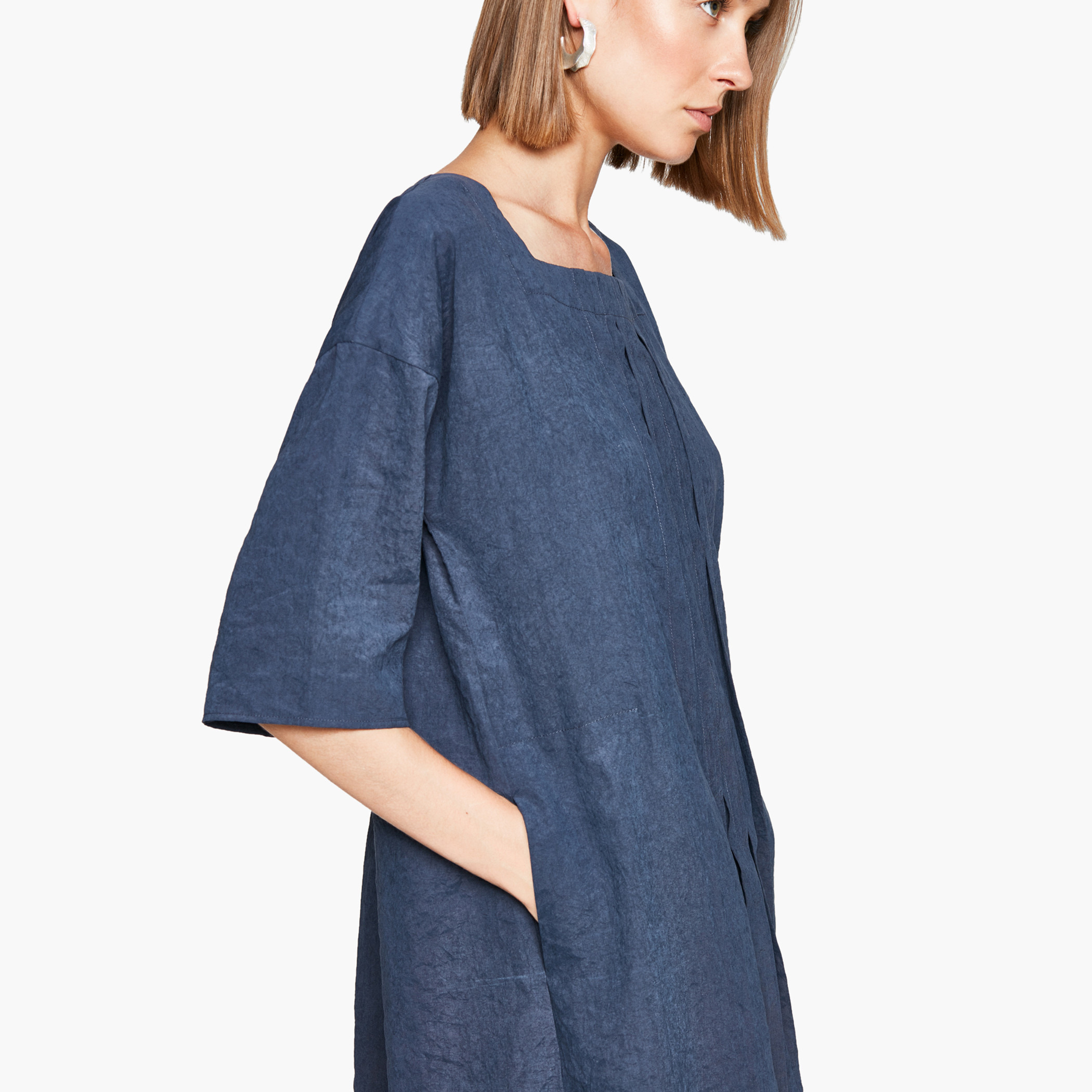 فستان إيه لاين ميدي سادة بأكمام قصيرة من رينا-women-clothing-dresses-image-7