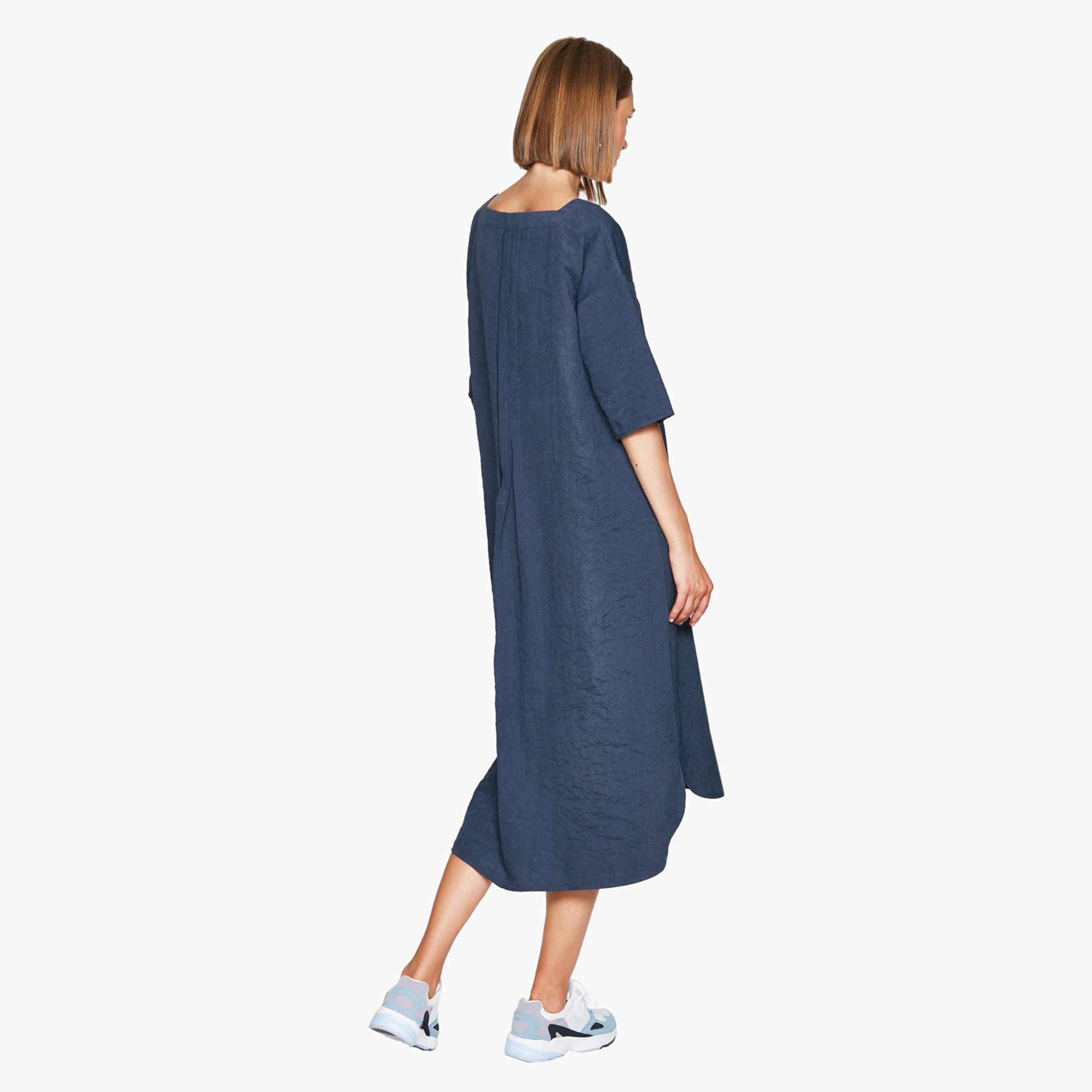 Rina Solid Midi A-line Dress with Short Sleeves-women-clothing-dresses-image-3