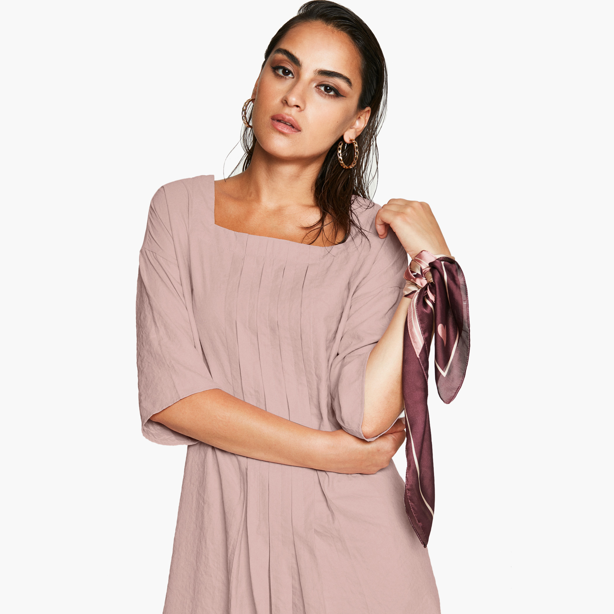 فستان إيه لاين ميدي سادة بأكمام قصيرة من رينا-women-clothing-dresses-image-3