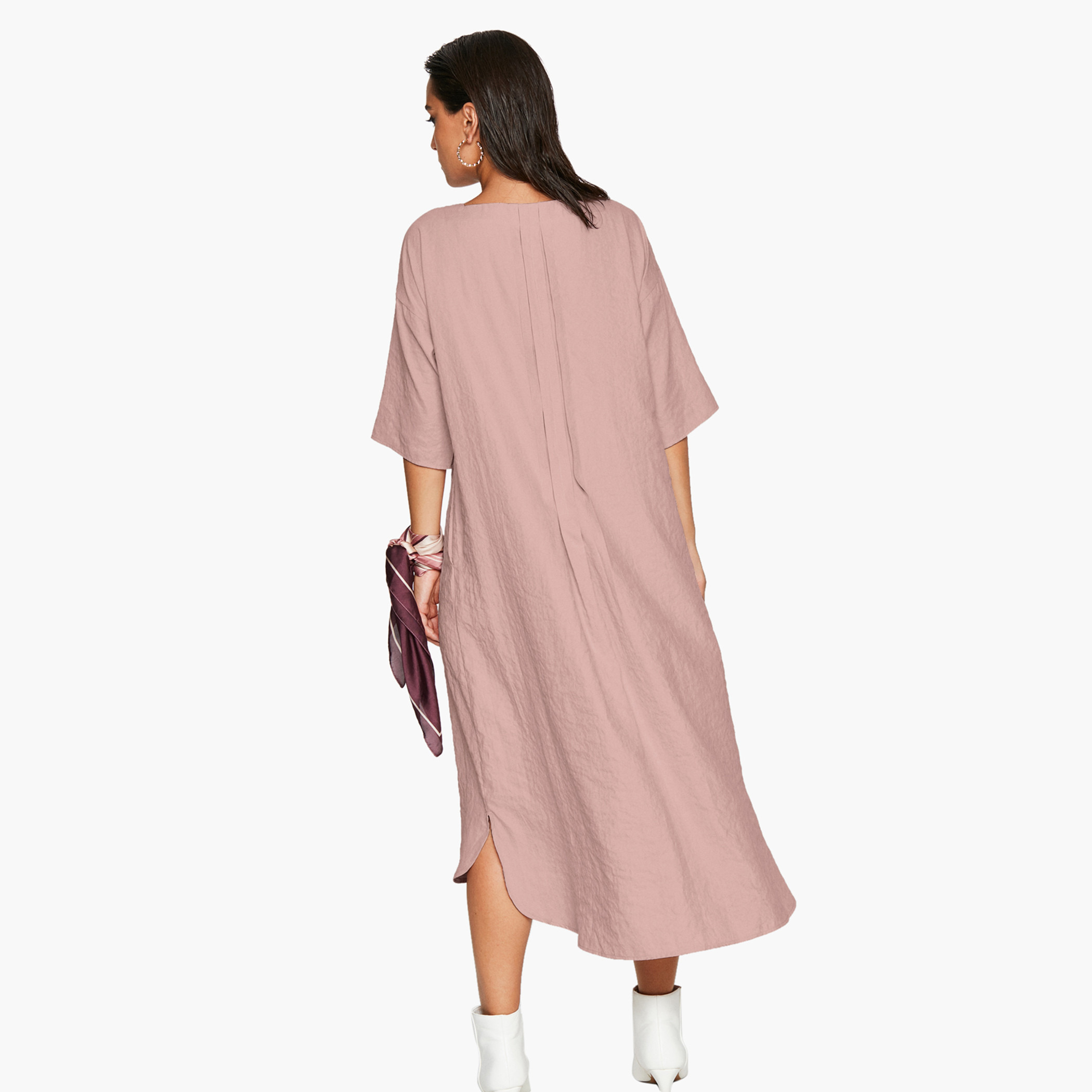 فستان إيه لاين ميدي سادة بأكمام قصيرة من رينا-women-clothing-dresses-image-2
