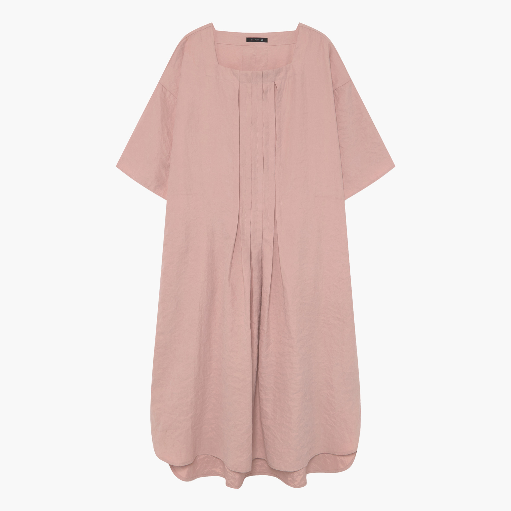 فستان إيه لاين ميدي سادة بأكمام قصيرة من رينا-women-clothing-dresses-image-1
