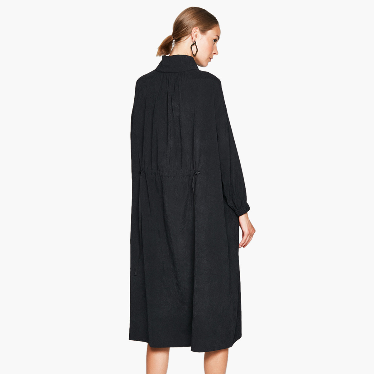 فستان إيه لاين ميدي سادة بأكمام طويلة من رينا-women-clothing-dresses-image-2