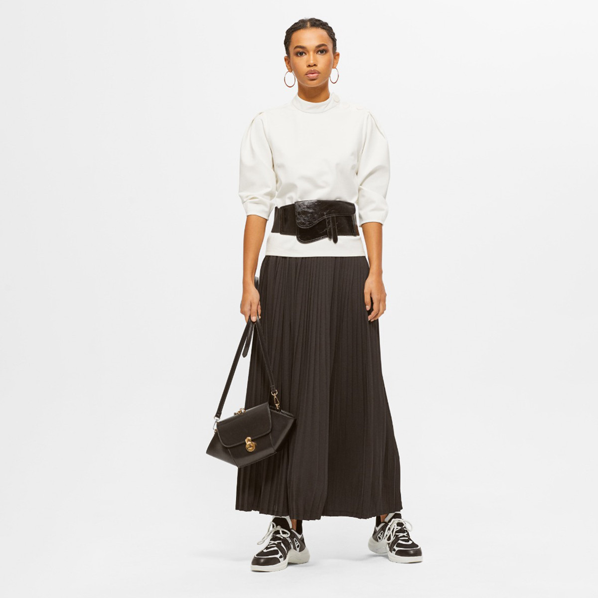 تنورة إيه لاين بخصر متوسط الارتفاع وثنيات من رينا-women-clothing-bottoms-skirts-image-2