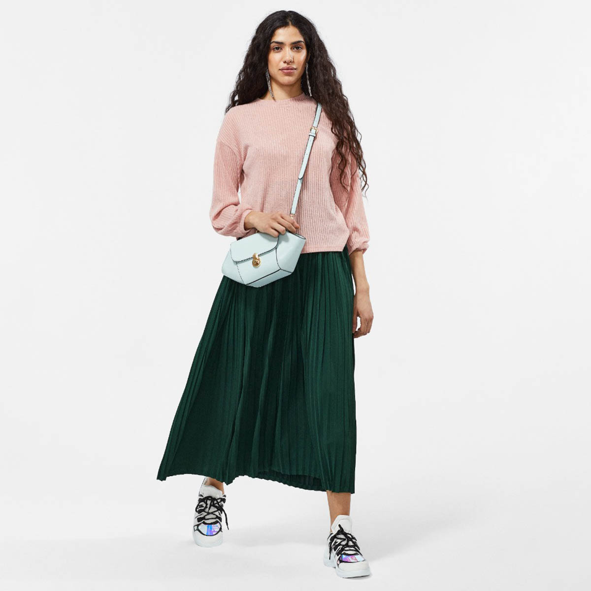 تنورة إيه لاين بخصر متوسط الارتفاع وثنيات من رينا-women-clothing-bottoms-skirts-image-6