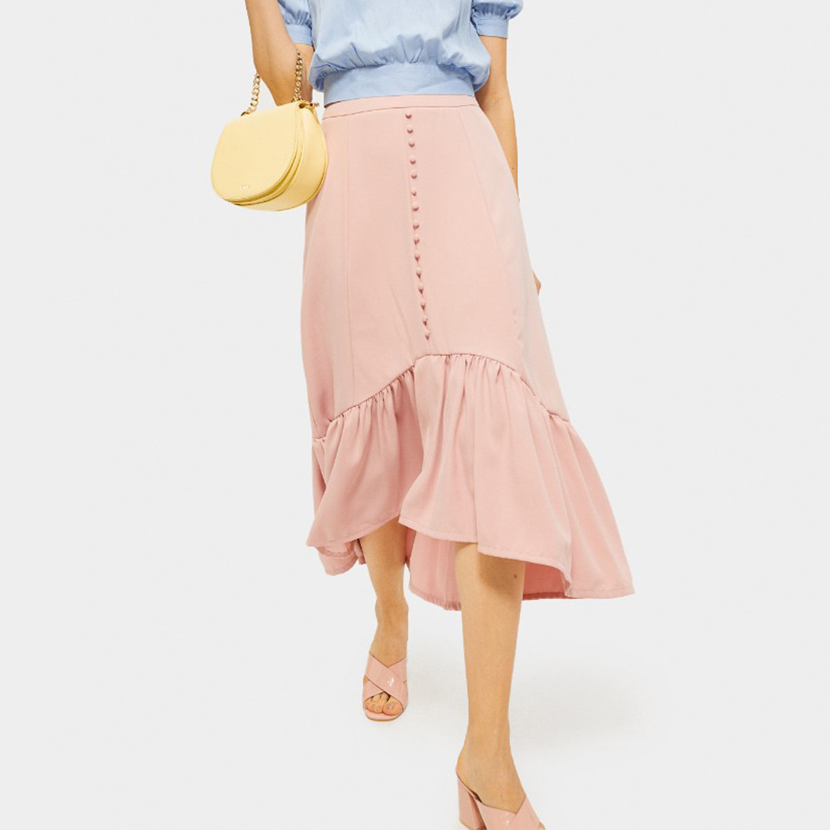 تنورة إيه لاين سادة متوسطة الإرتفاع  بكشكشة من رينا-women-clothing-bottoms-skirts-image-4