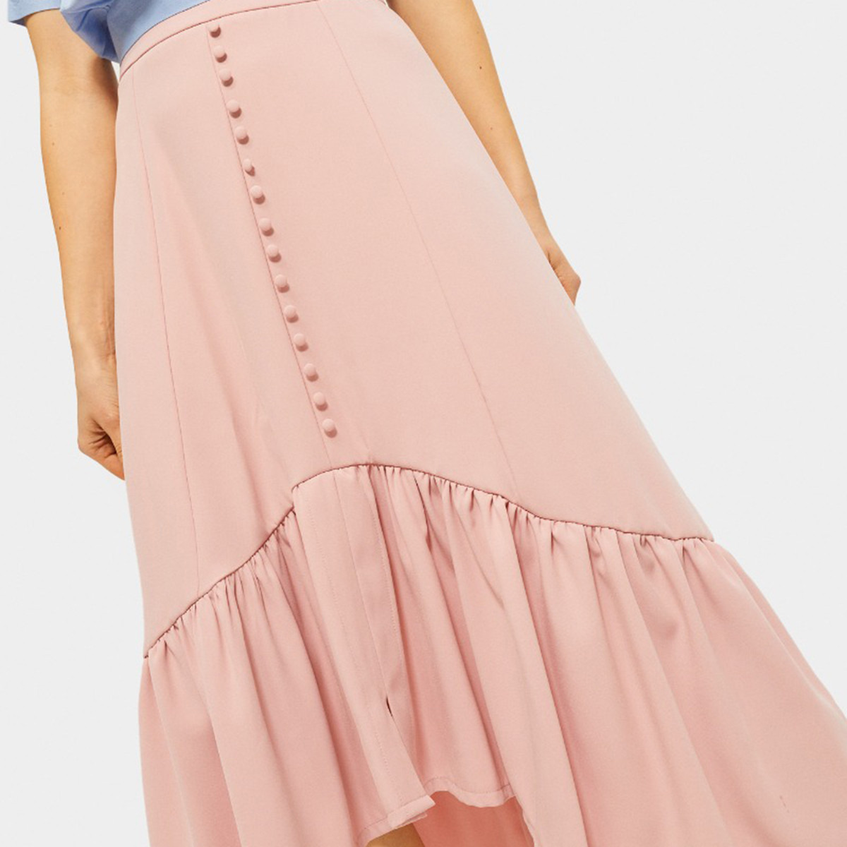 تنورة إيه لاين سادة متوسطة الإرتفاع  بكشكشة من رينا-women-clothing-bottoms-skirts-image-2