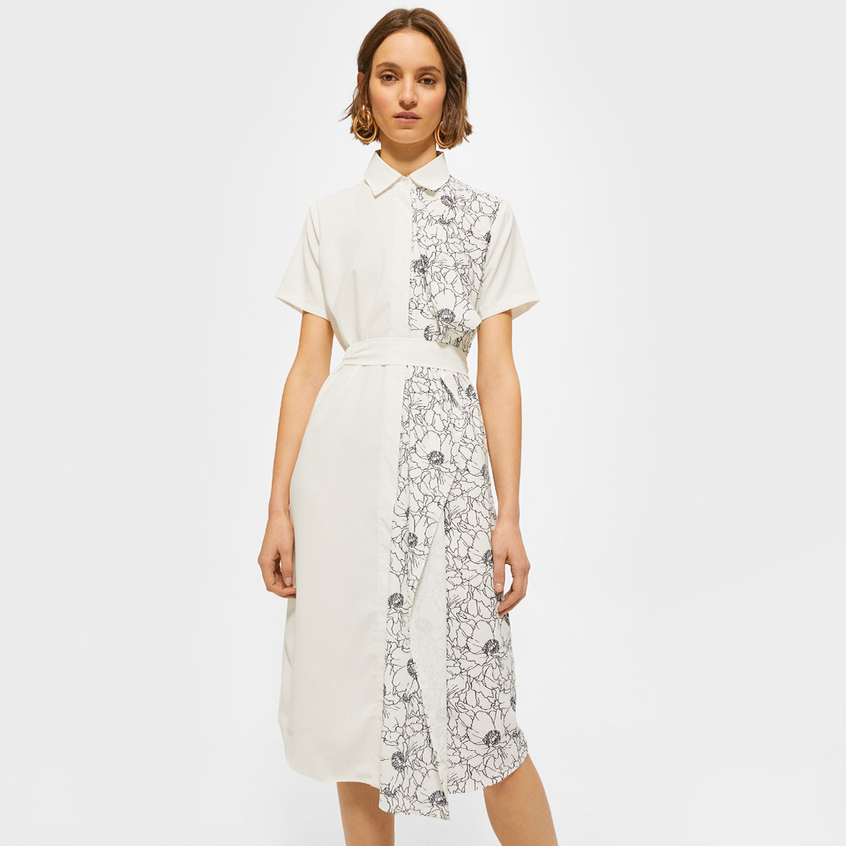 Rina Floral Print Midi Shirt Dress with Short Sleeves and Belted Waist-women-clothing-dresses-image-1