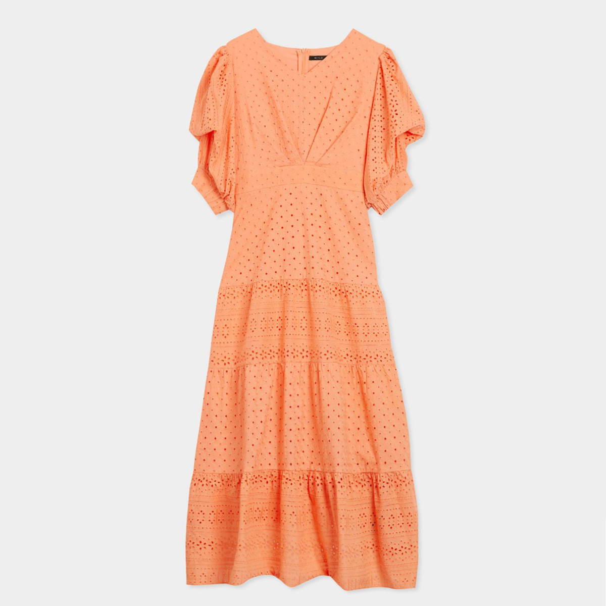 فستان طويل إيه لاين بارز الملمس بياقة V وأكمام منتفخة من رينا-women-clothing-dresses-image-4