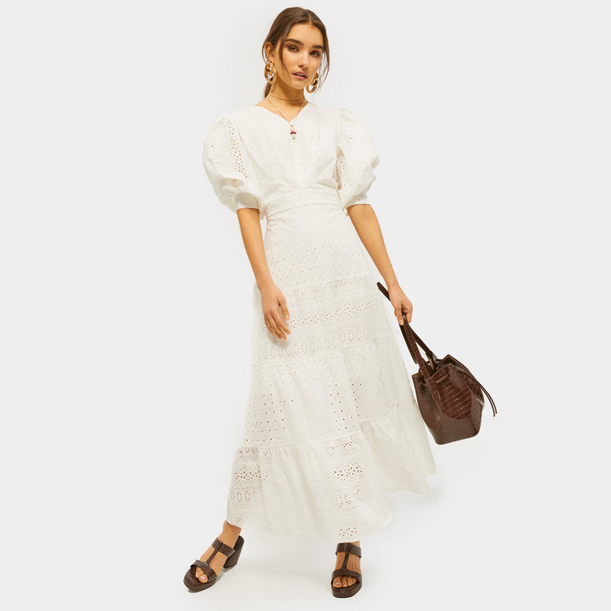 فستان طويل إيه لاين بارز الملمس بياقة V وأكمام منتفخة من رينا-women-clothing-dresses-image-5