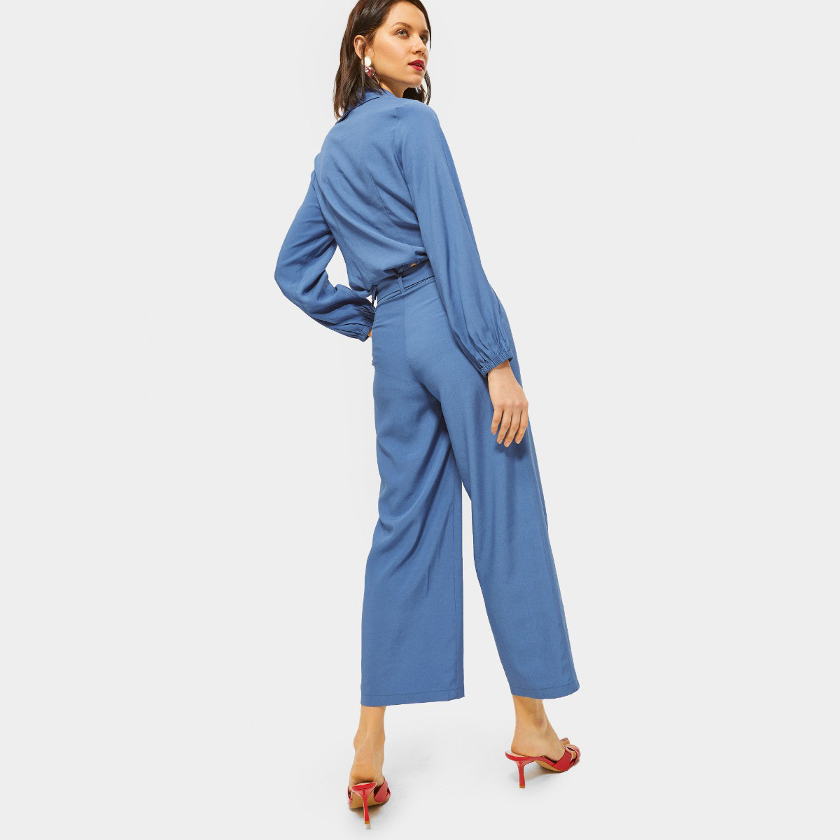 بنطلون بلازو سادة واسع بخصر متوسط الارتفاع وجيوب وأربطة من رينا-women-clothing-bottoms-trousers-image-3