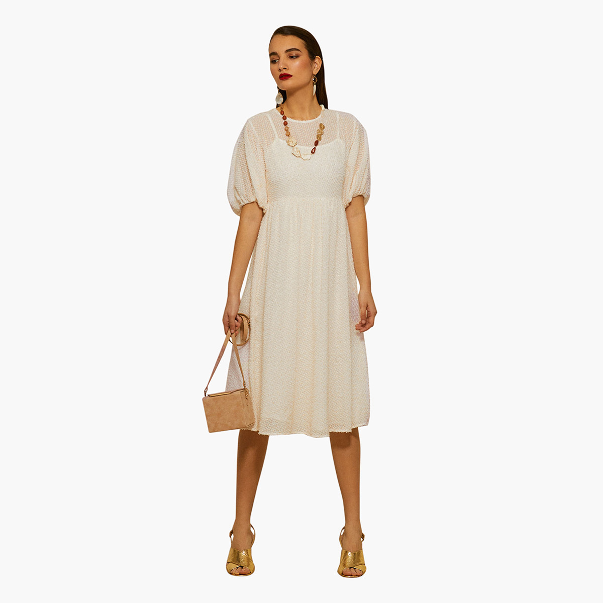 Rina Textured Midi A-line Dress with Short Sleeves-women-clothing-dresses-image-1