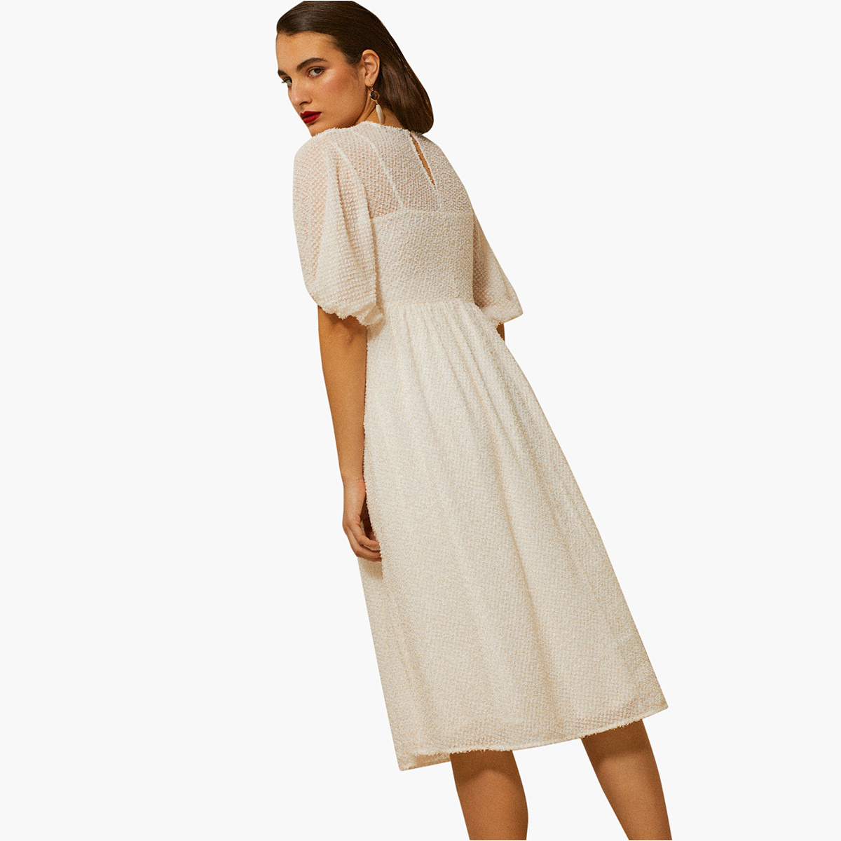 Rina Textured Midi A-line Dress with Short Sleeves-women-clothing-dresses-image-3