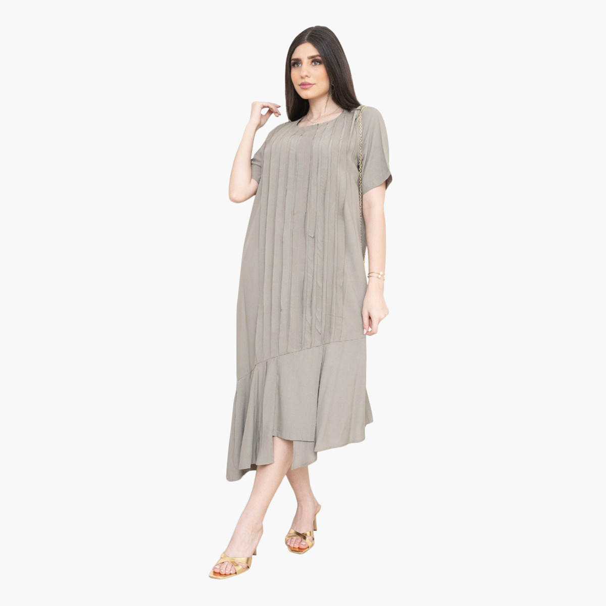 Rina Solid Ruffled Midi Asymmetric Dress with Short Sleeves-women-clothing-dresses-image-2