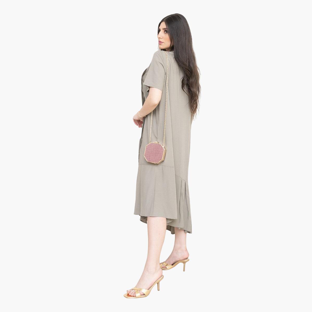Rina Solid Ruffled Midi Asymmetric Dress with Short Sleeves-women-clothing-dresses-image-3