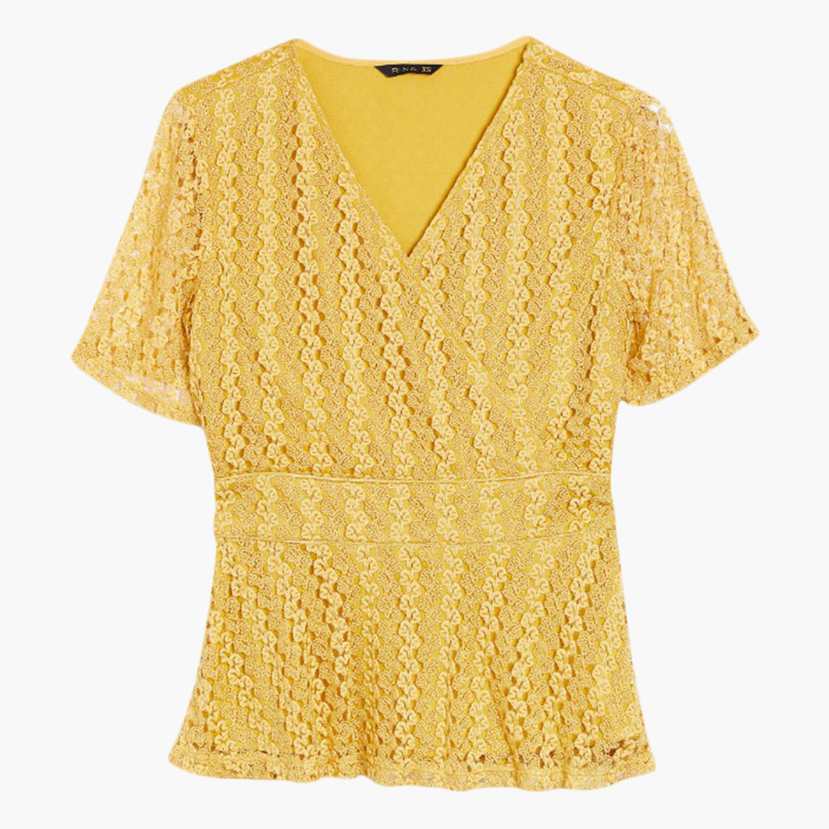 بلوزة بخصر مكشكش وتفاصيل دانتيل وياقة V وأكمام قصيرة من رينا-women-clothing-shirtsandblouses-blouses-image-1