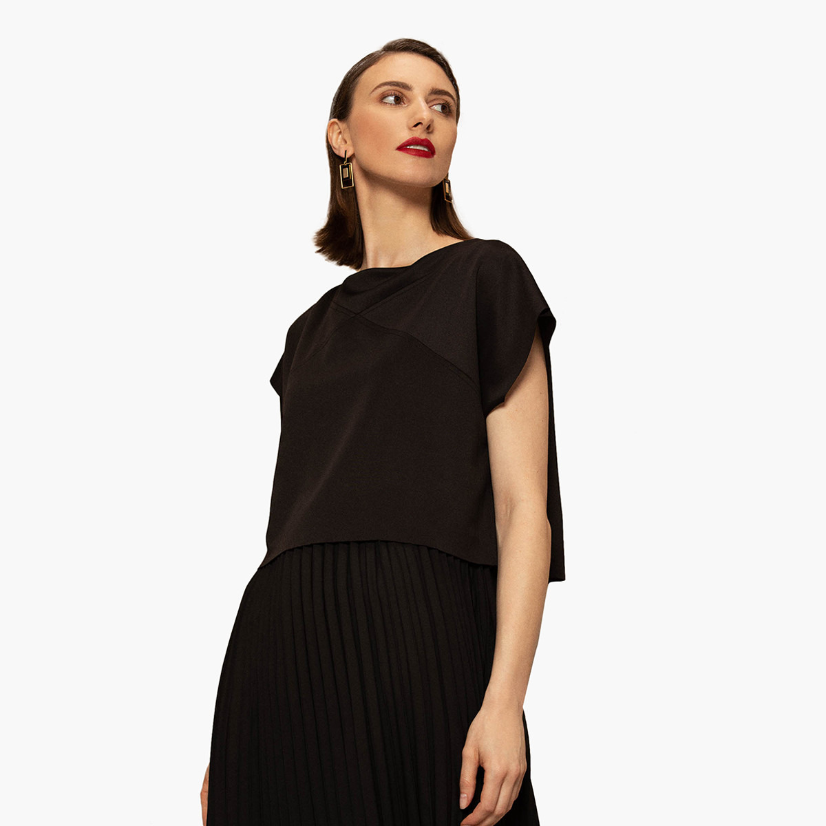 Rina Plain Maxi Pleated Dress with Crew Neck and Cap Sleeves-women-clothing-dresses-image-3
