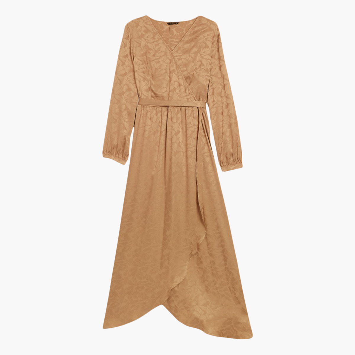 فستان طويل بطول غير مستوي وطبعات بأكمام طويلة وحزام على الخصر من رينا-women-clothing-dresses-image-4
