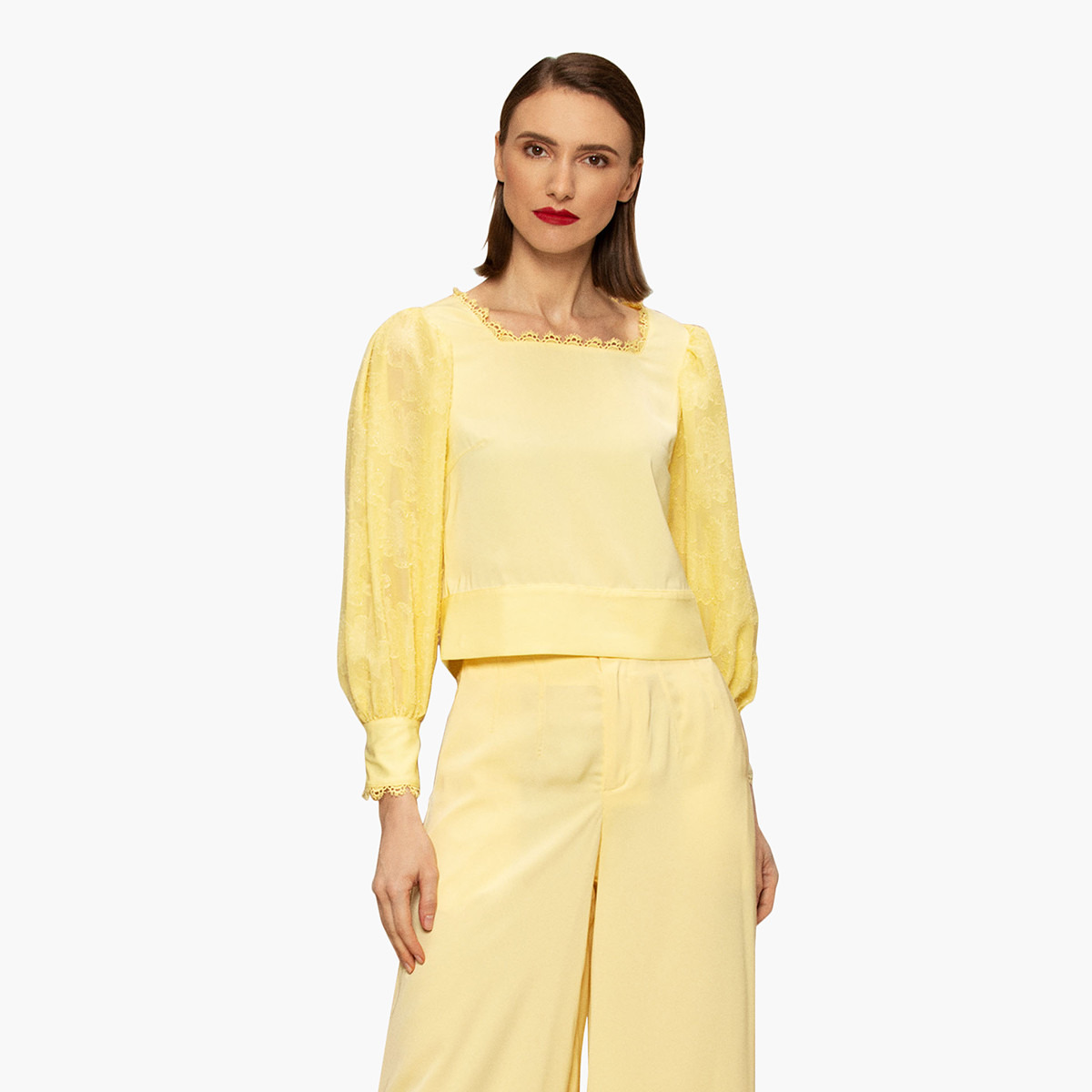 Rina Textured Square Neck Top with Puff Sleeves-women-clothing-shirtsandblouses-blouses-image-1