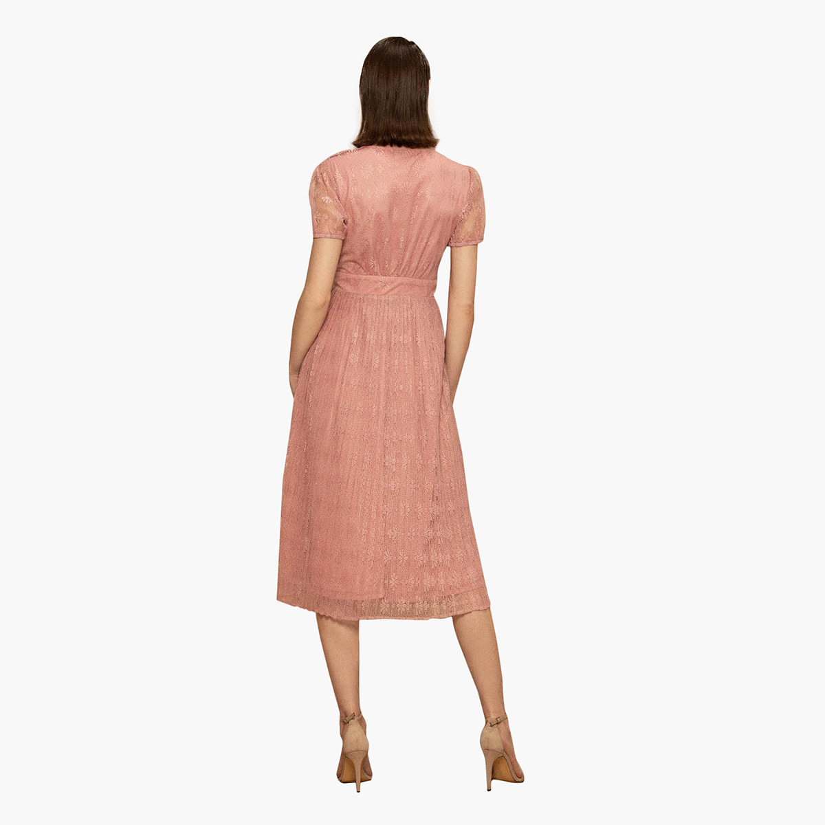 Rina Textured V-neck Midi A-line Dress with Short Sleeves-women-clothing-dresses-image-2
