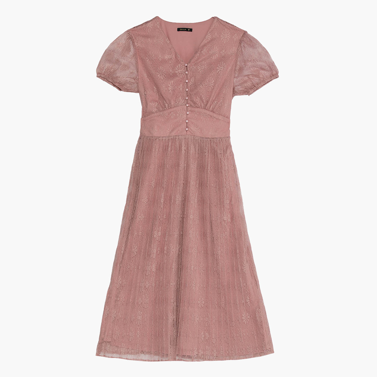 Rina Textured V-neck Midi A-line Dress with Short Sleeves-women-clothing-dresses-image-4