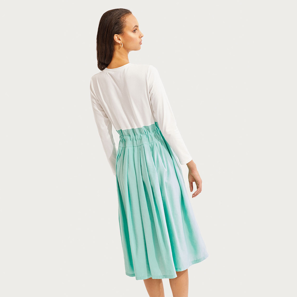 فستان ميدي إيه لاين قوالب ملوّنة بتفاصيل رباط من رينا-women-clothing-dresses-image-3