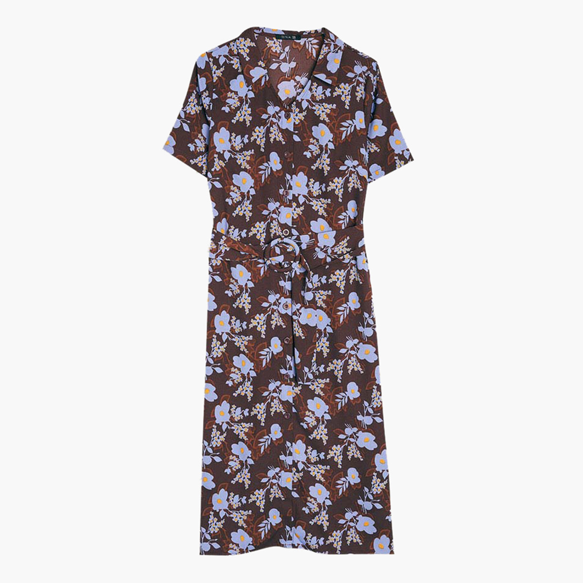 فستان إيه لاين ميدي بطبعات وياقة عادية وحزام من رينا-women-clothing-dresses-image-4