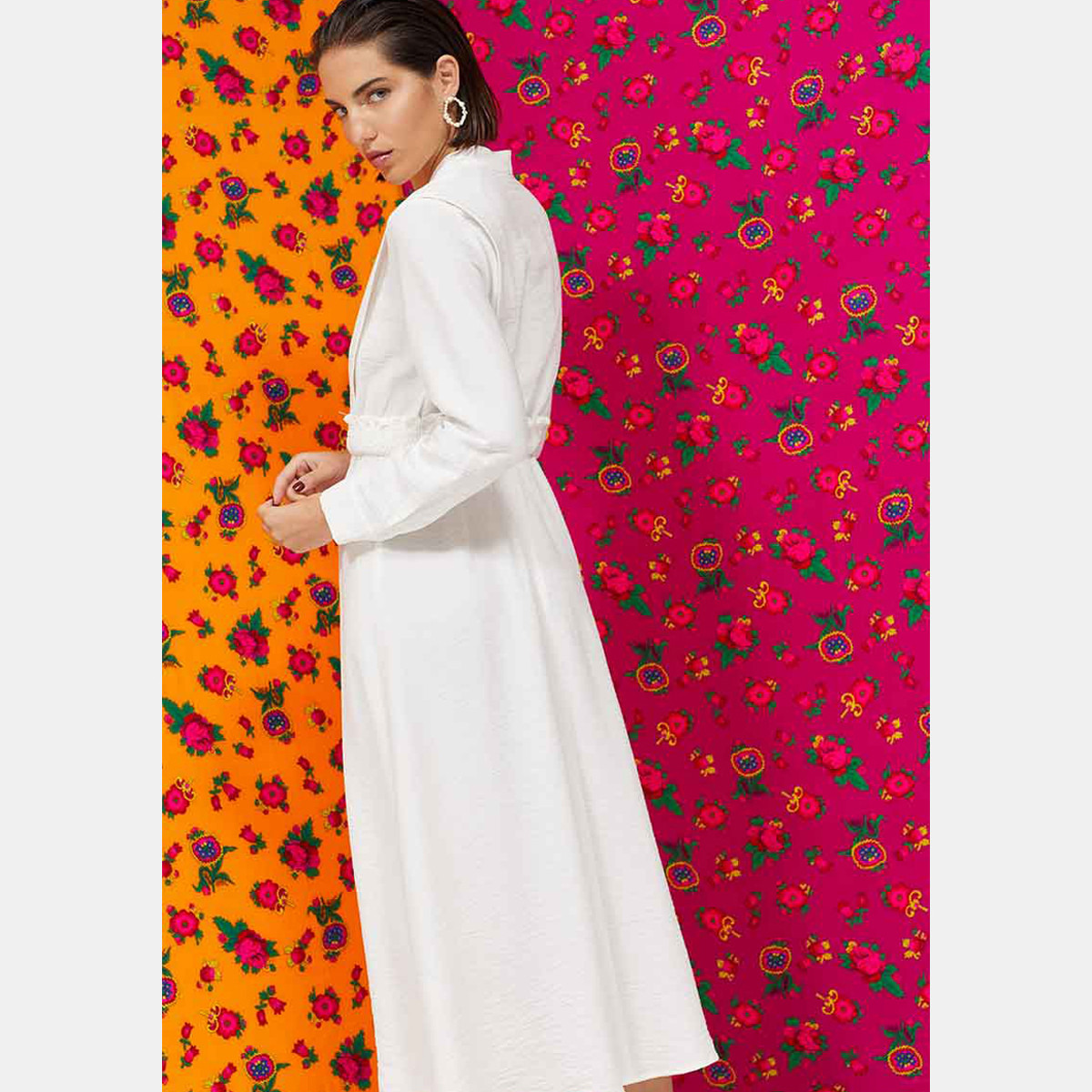 Rina Solid A-line Midi Dress with Mandarin Neck and Long Sleeves-women-clothing-dresses-image-2