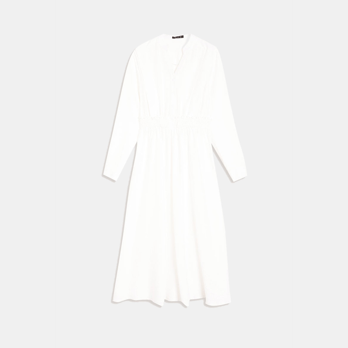 Rina Solid A-line Midi Dress with Mandarin Neck and Long Sleeves-women-clothing-dresses-image-4