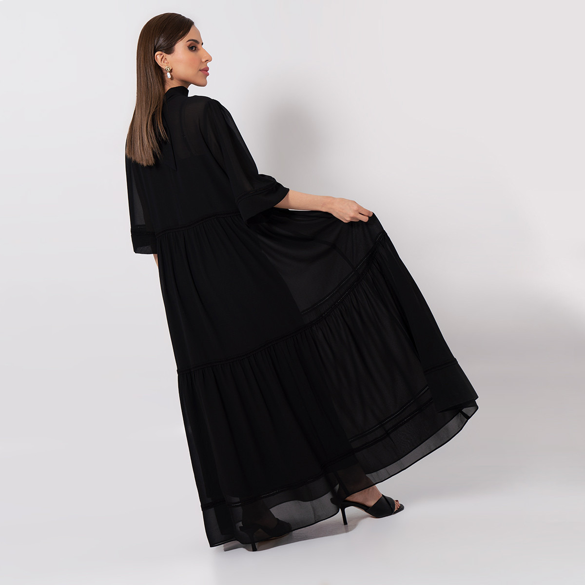 فستان طويل إيه لاين سادة بياقة عالية وأكمام 3/4 من رينا-women-clothing-dresses-image-3