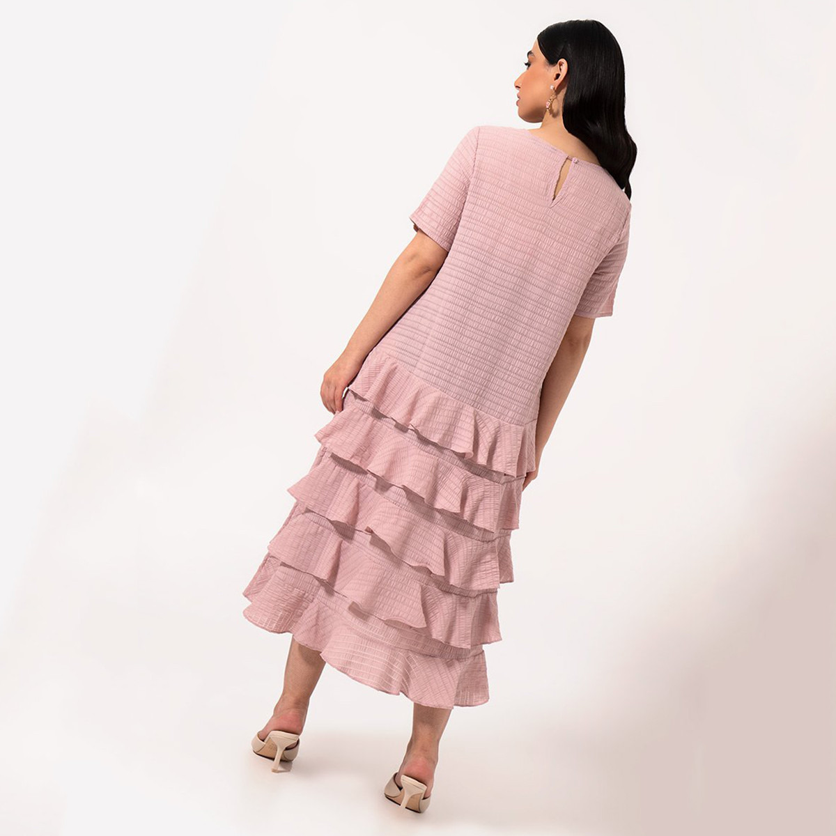 Rina Ruffled Midi A-line Dress with Round Neck and Short Sleeves-women-clothing-dresses-image-3
