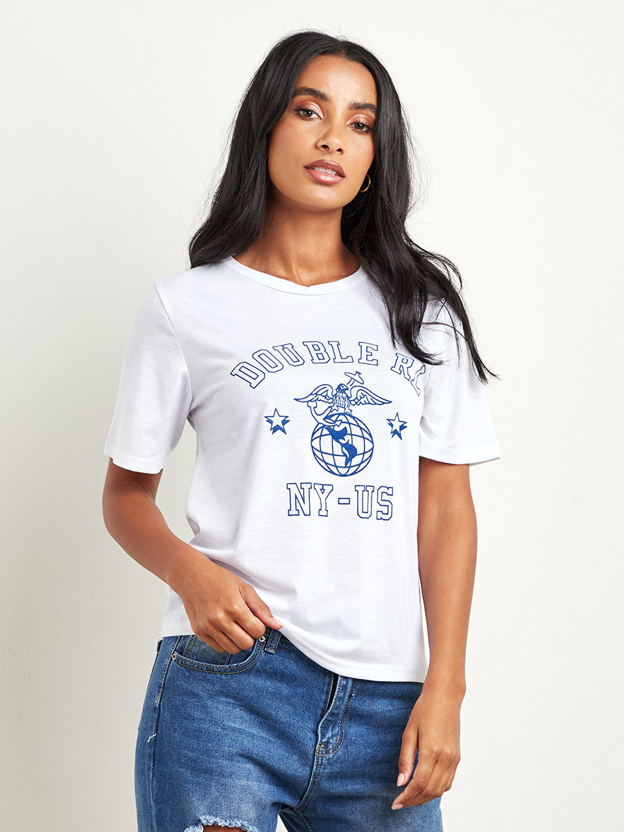 Styli Space Graphic T-shirt with Round Neck and Short Sleeves-women-clothing-tshirts-image-1