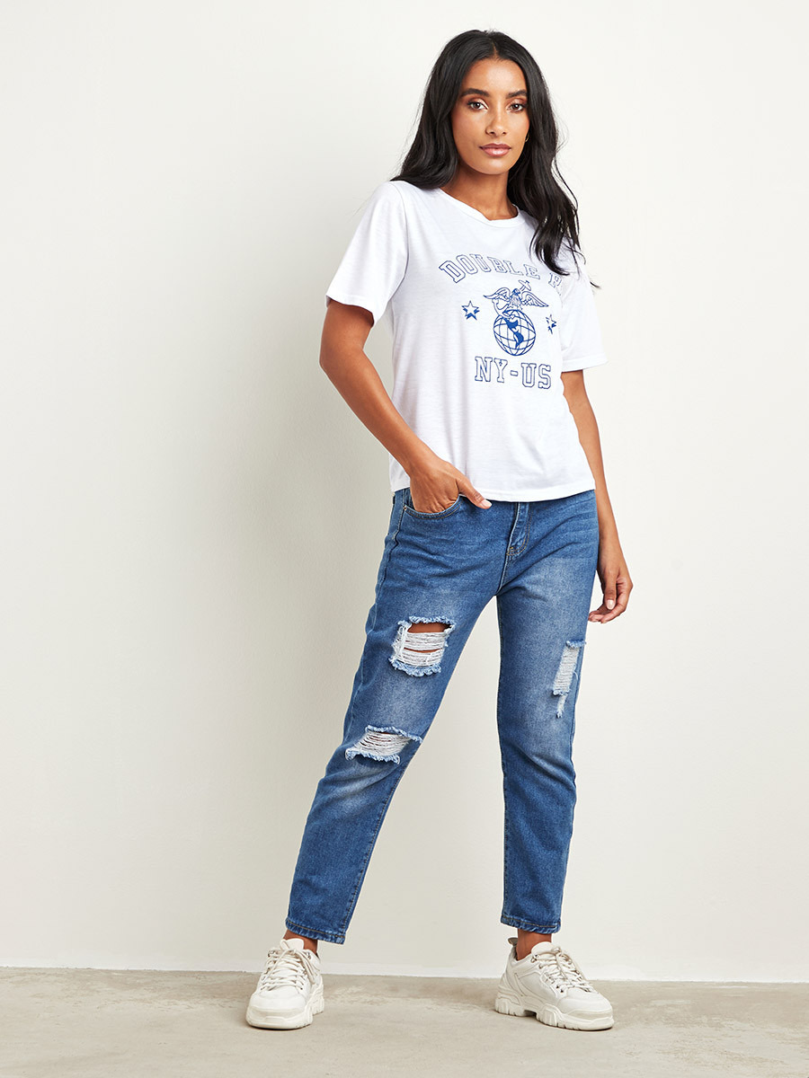 Styli Space Graphic T-shirt with Round Neck and Short Sleeves-women-clothing-tshirts-image-2