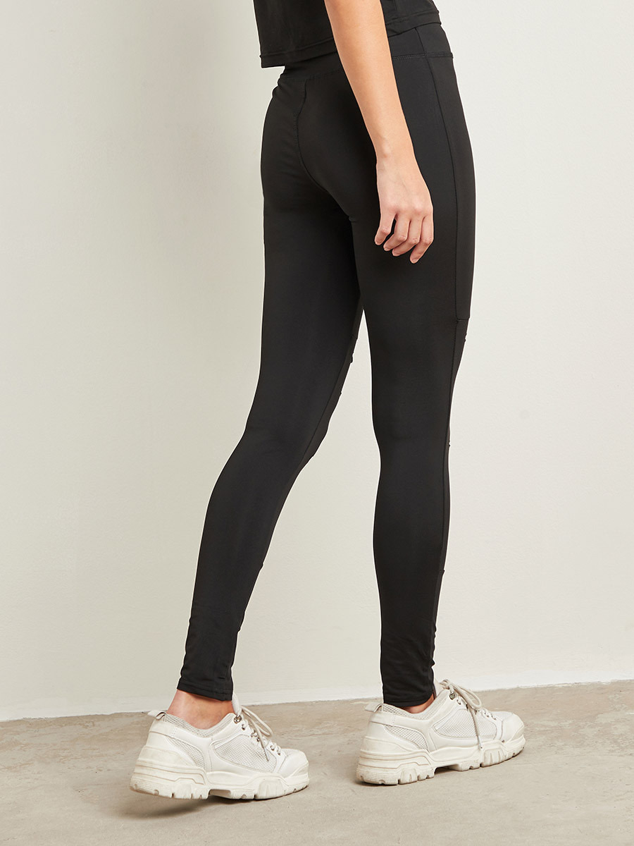 Styli Solid Distressed Leggings with Mesh Insert Detail-women-clothing-leggings-image-4